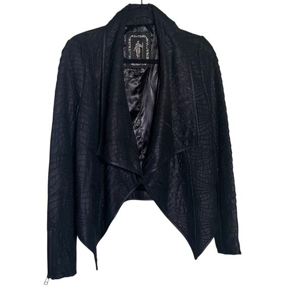My Tribe Jackets & Blazers - My Tribe Leather Moto Jacket Size Large Black Waterfall Front Made in USA